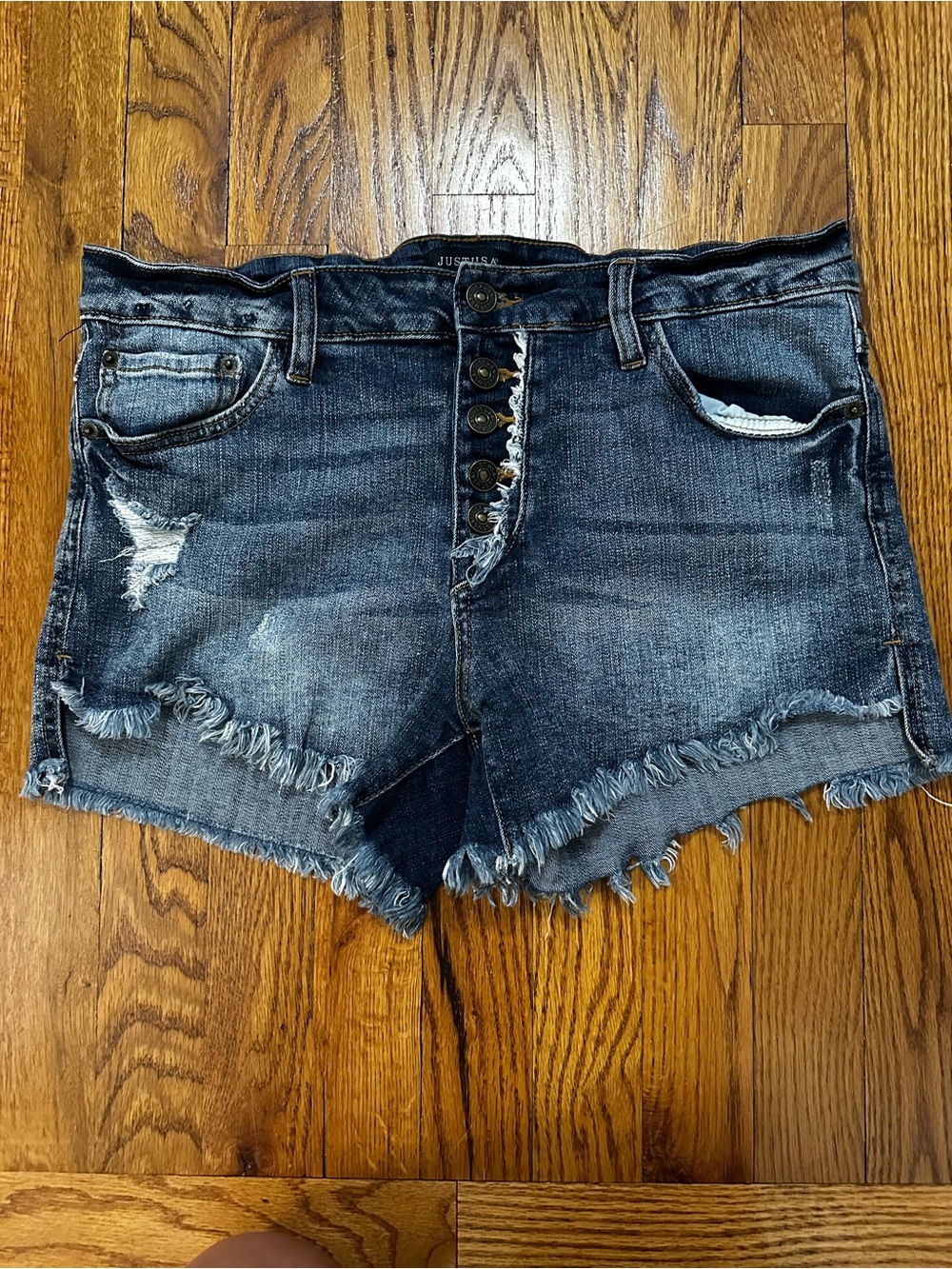 Just USA Distressed Dark Blue Denim Cutoff Shorts
